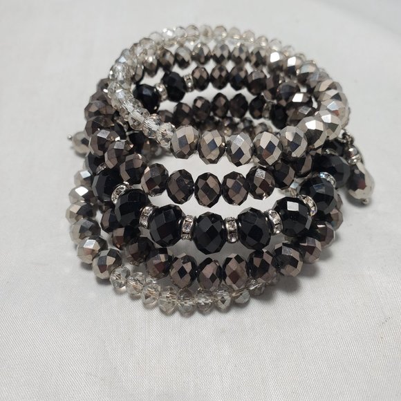 Ali Khan silver-tone gray glass bead 6 row coil bracelet - Picture 3 of 5